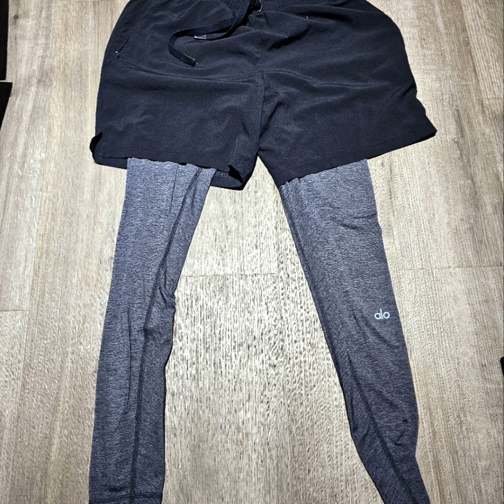 Black alo shorts with leggings in a men's medium